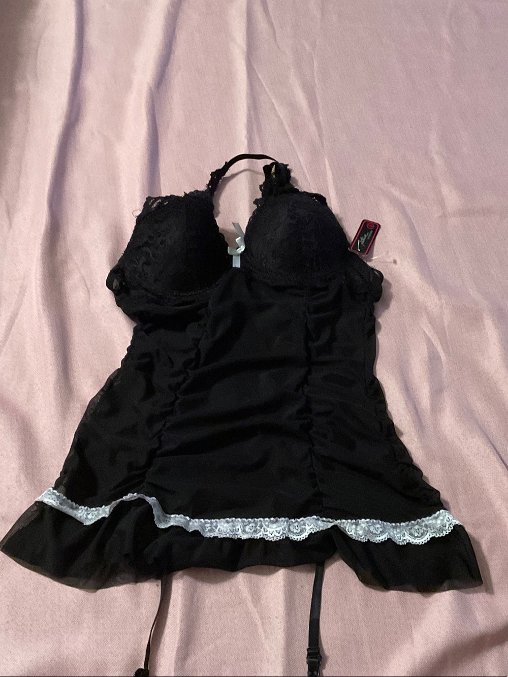 Native Black Chemise with White Lace Trim